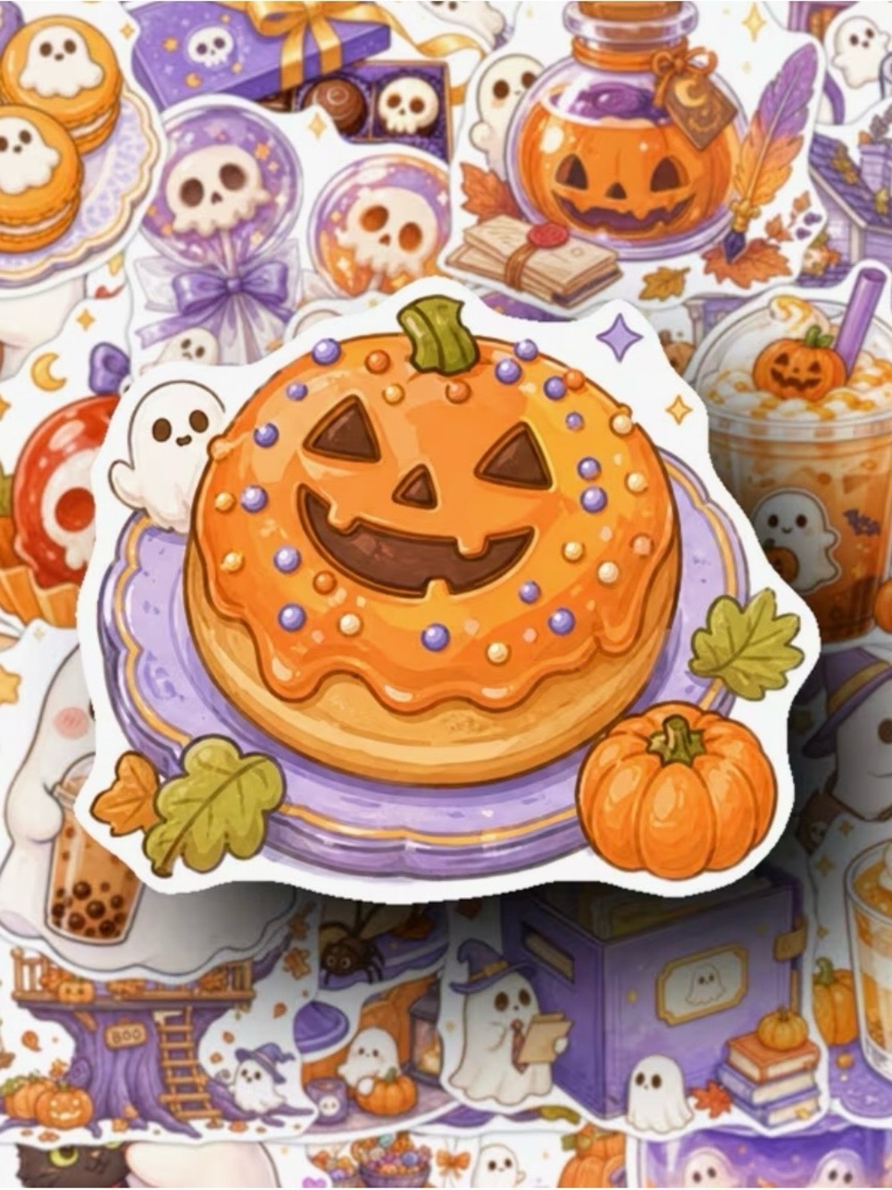 50 Halloween Cute Ghost Stickers Purple Orange Reading Baking Cleaning Desserts - Picture 6 of 16